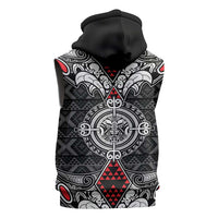 Black Aotearoa Taniko Motif Sleeveless Zip Hoodie Vintage Maori New Zealand Tribal Art Pattern - Polynesian Pride