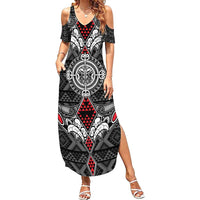 Black Aotearoa Tanilo Motif Summer Maxi Dress Vintage Maori New Zealand Tribal Art Pattern