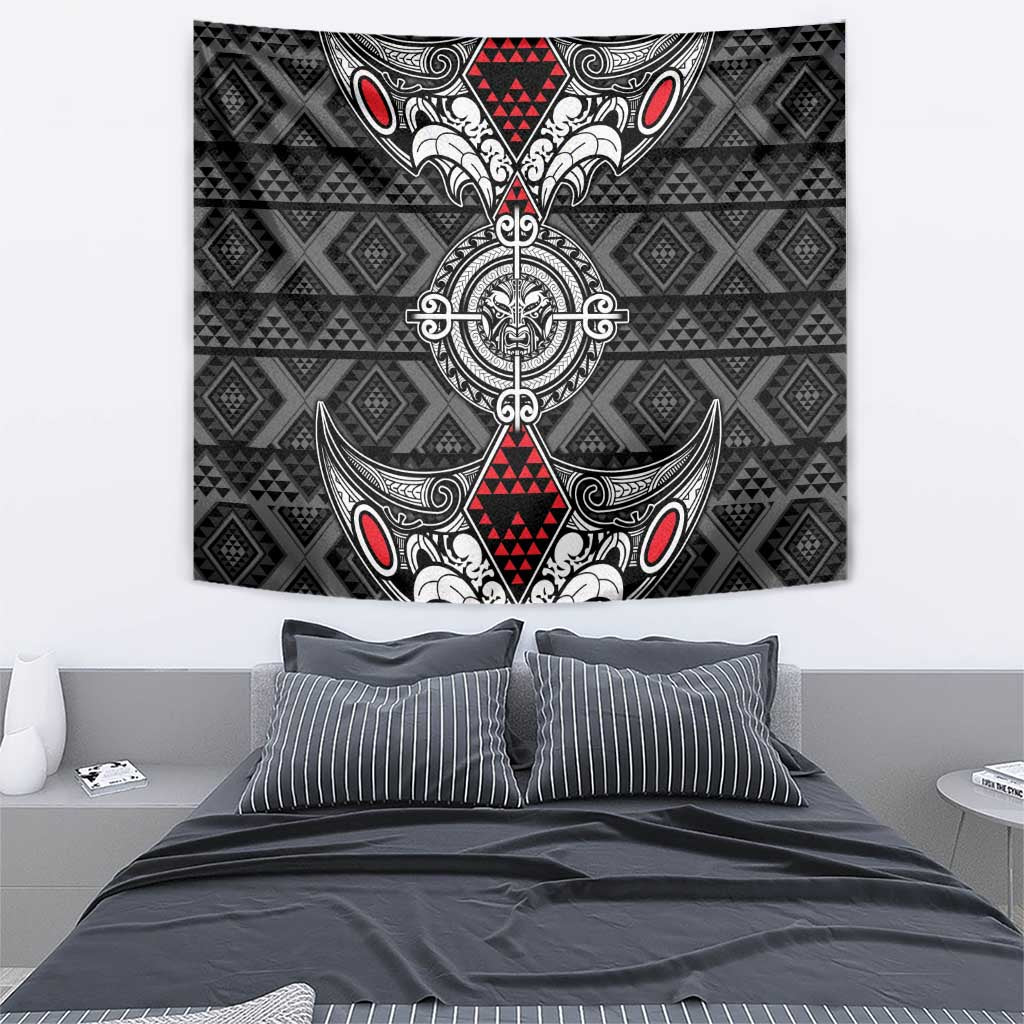 Black Aotearoa Taniko Motif Tapestry Vintage Maori New Zealand Tribal Art Pattern LT9 - Polynesian Pride
