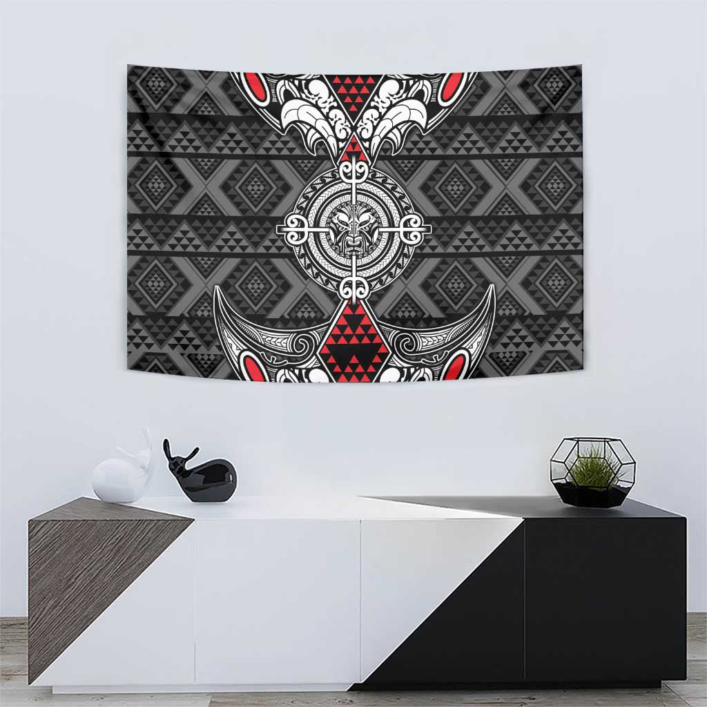 Black Aotearoa Taniko Motif Tapestry Vintage Maori New Zealand Tribal Art Pattern LT9 - Polynesian Pride