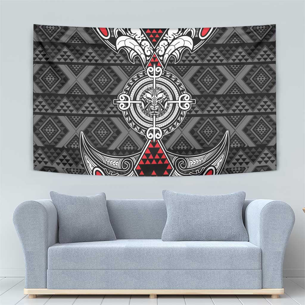Black Aotearoa Taniko Motif Tapestry Vintage Maori New Zealand Tribal Art Pattern LT9 - Polynesian Pride