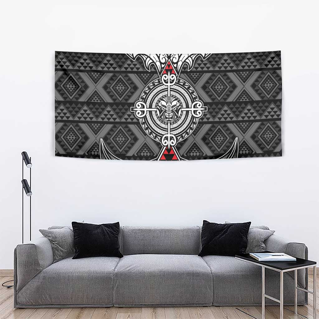 Black Aotearoa Taniko Motif Tapestry Vintage Maori New Zealand Tribal Art Pattern LT9 - Polynesian Pride