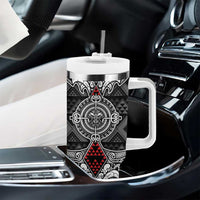 Black Aotearoa Taniko Motif Tumbler With Handle Vintage Maori New Zealand Tribal Art Pattern