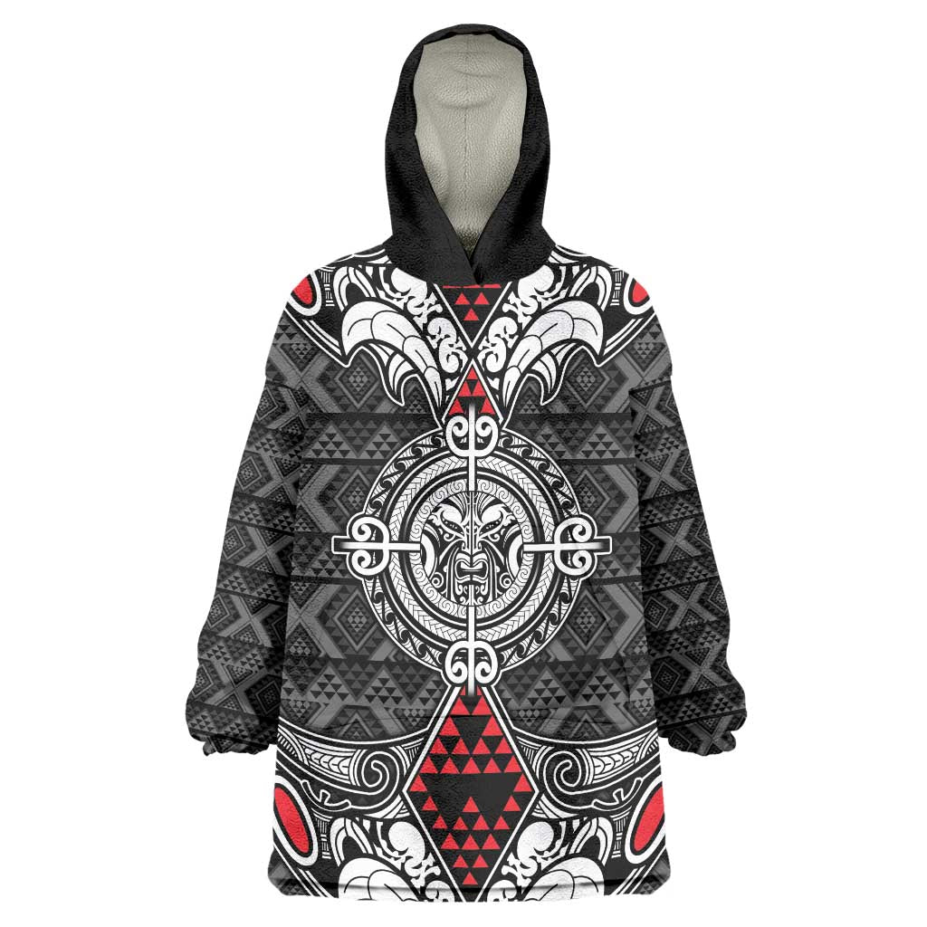 Black Aotearoa Tanilo Motif Wearable Blanket Hoodie Vintage Maori New Zealand Tribal Art Pattern