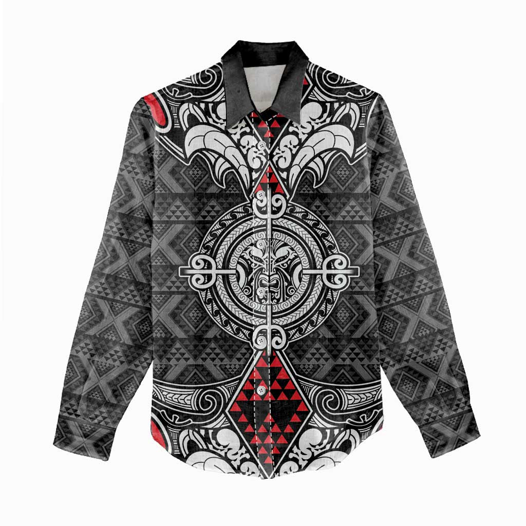 Black Aotearoa Tanilo Motif Women Casual Shirt Vintage Maori New Zealand Tribal Art Pattern