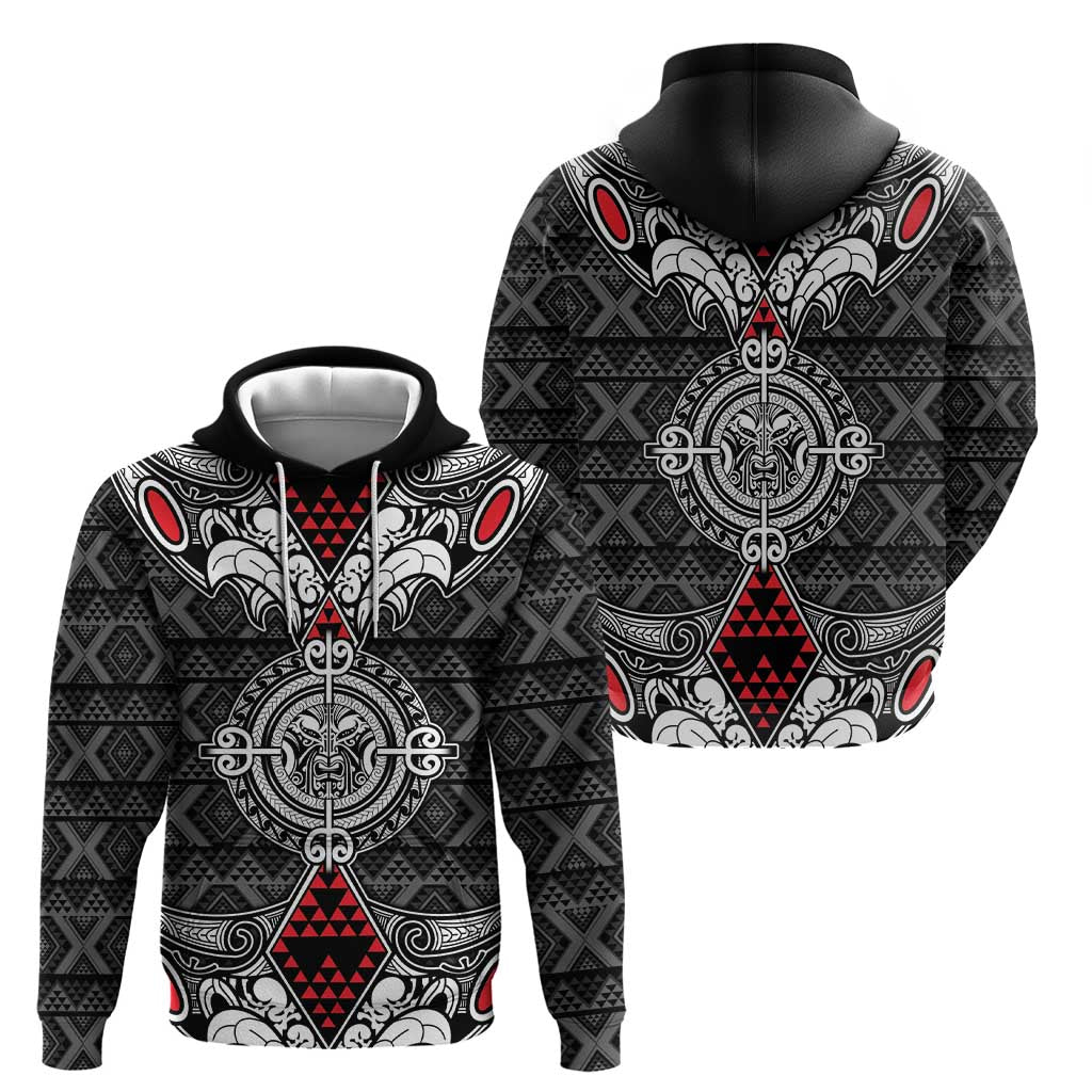 Black Aotearoa Tanilo Motif Zip Hoodie Vintage Maori New Zealand Tribal Art Pattern
