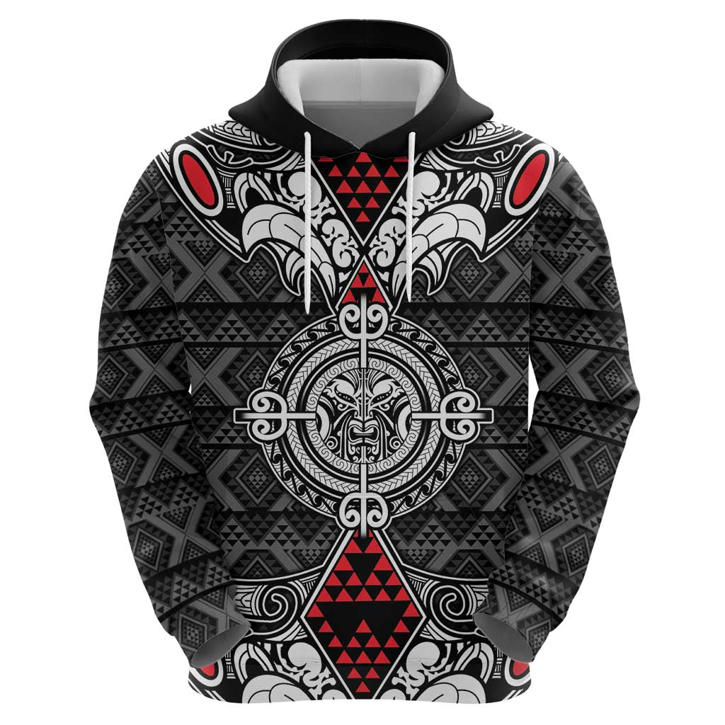 Black Aotearoa Tanilo Motif Zip Hoodie Vintage Maori New Zealand Tribal Art Pattern