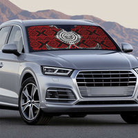 Red Aotearoa Taniko Motif Auto Sun Shade Vintage Maori New Zealand Tribal Art Pattern - Polynesian Pride