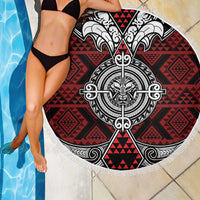 Red Aotearoa Taniko Motif Beach Blanket Vintage Maori New Zealand Tribal Art Pattern