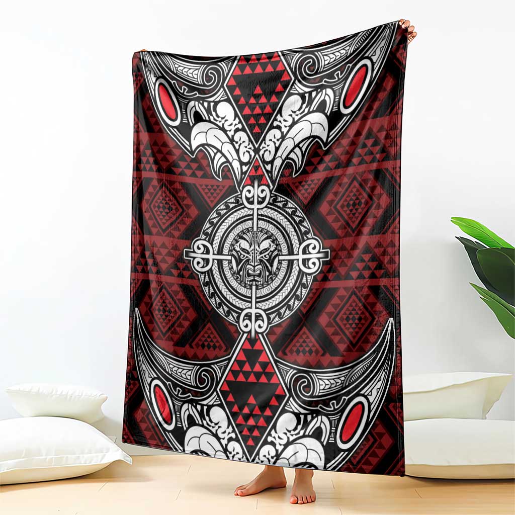 Red Aotearoa Taniko Motif Blanket Vintage Maori New Zealand Tribal Art Pattern
