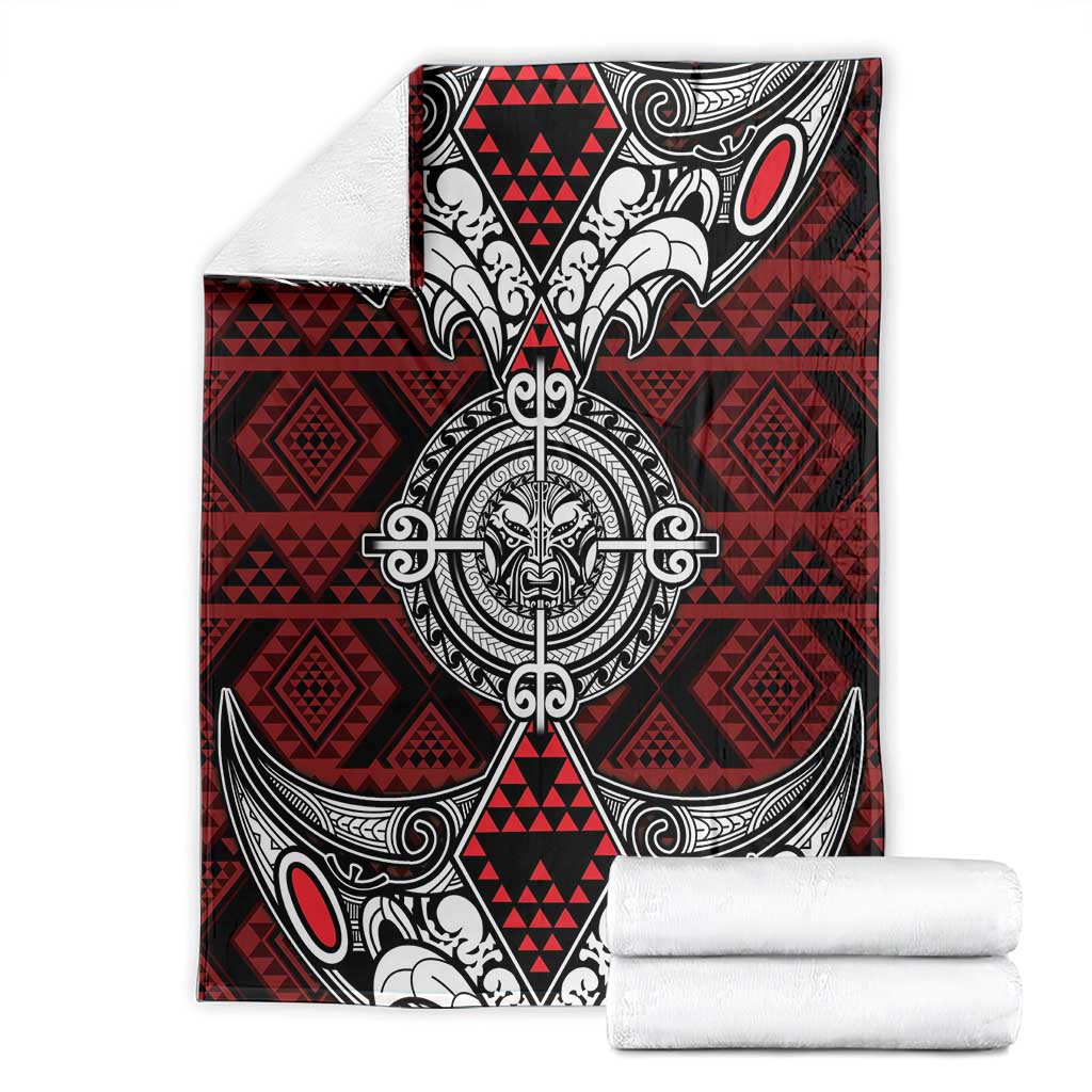 Red Aotearoa Taniko Motif Blanket Vintage Maori New Zealand Tribal Art Pattern