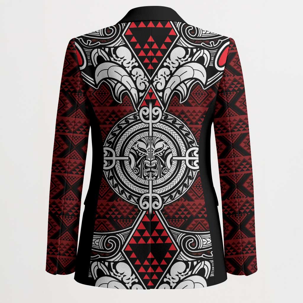 Red Aotearoa Taniko Motif Blazer Vintage Maori New Zealand Tribal Art Pattern - Polynesian Pride