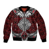 Red Aotearoa Tanilo Motif Bomber Jacket Vintage Maori New Zealand Tribal Art Pattern