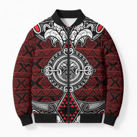 Red Aotearoa Taniko Motif Bomber Puffer Jacket Vintage Maori New Zealand Tribal Art Pattern - Polynesian Pride