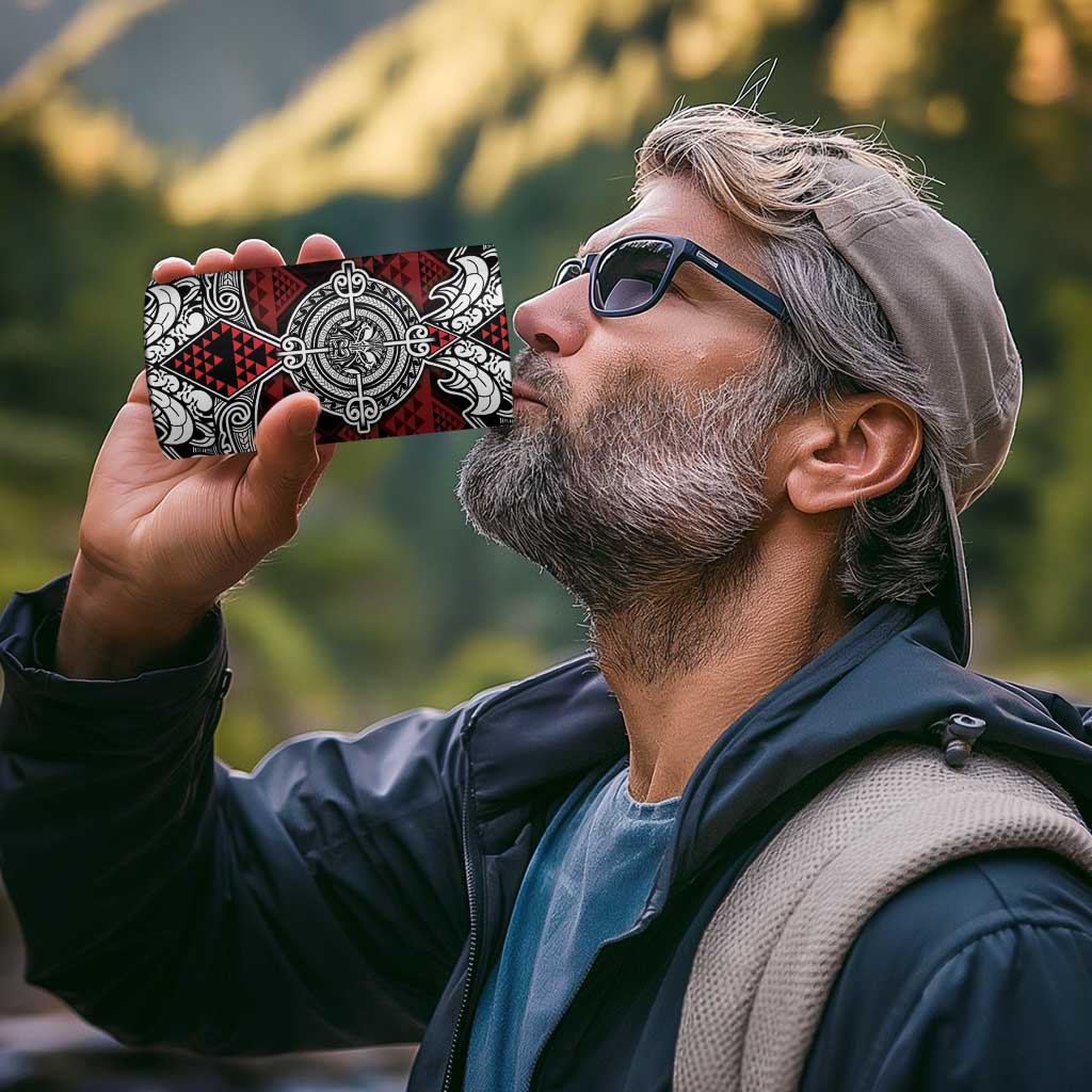 Red Aotearoa Taniko Motif 4 in 1 Can Cooler Tumbler Vintage Maori New Zealand Tribal Art Pattern