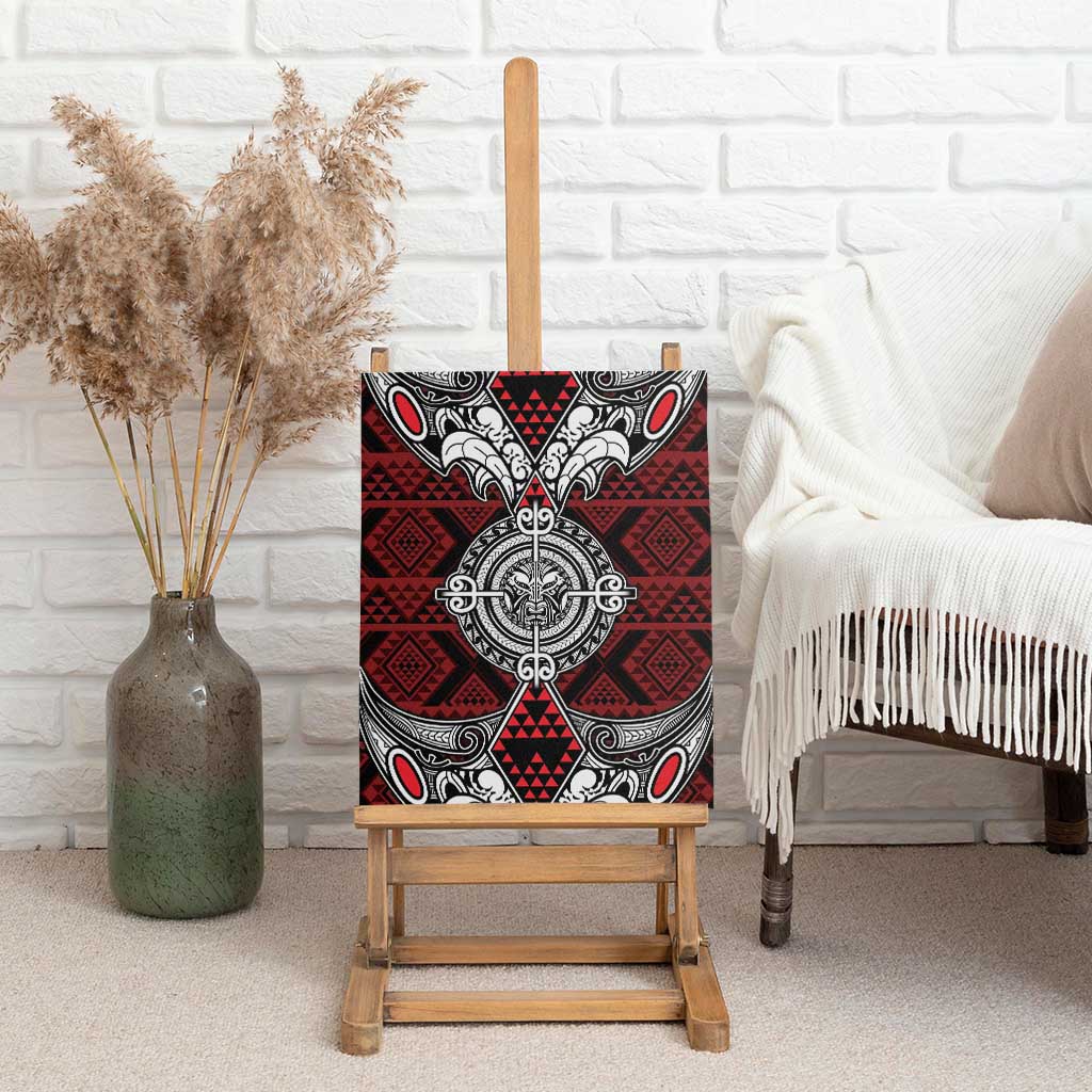 Red Aotearoa Taniko Motif Canvas Wall Art Vintage Maori New Zealand Tribal Art Pattern