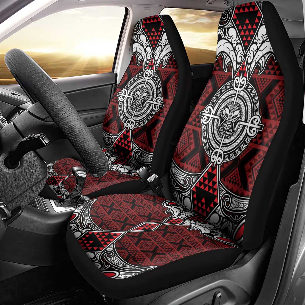 Red Aotearoa Taniko Motif Car Seat Cover Vintage Maori New Zealand Tribal Art Pattern