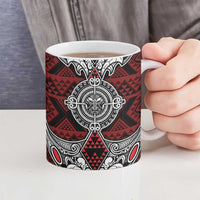 Red Aotearoa Taniko Motif Ceramic Mug Vintage Maori New Zealand Tribal Art Pattern - Polynesian Pride