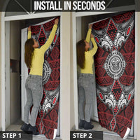 Red Aotearoa Taniko Motif Door Cover Vintage Maori New Zealand Tribal Art Pattern - Polynesian Pride