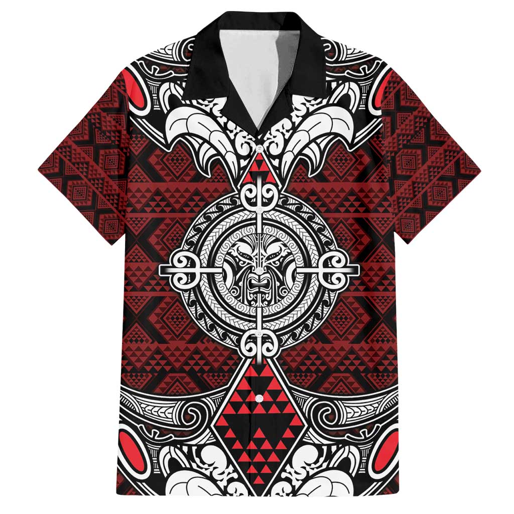 Red Aotearoa Tanilo Motif Family Matching Summer Maxi Dress and Hawaiian Shirt Vintage Maori New Zealand Tribal Art Pattern