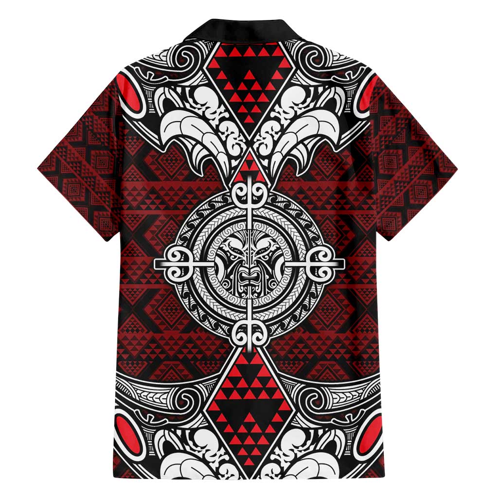 Red Aotearoa Tanilo Motif Family Matching Tank Maxi Dress and Hawaiian Shirt Vintage Maori New Zealand Tribal Art Pattern