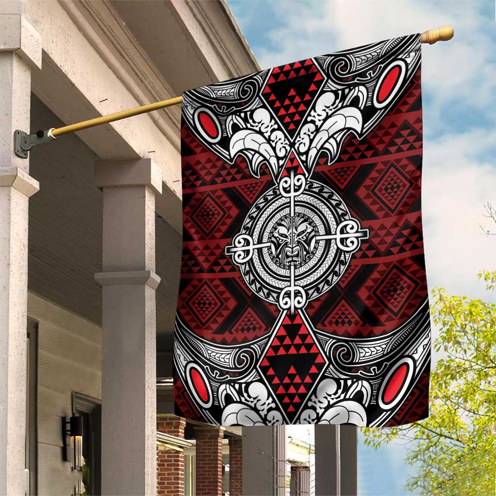 Red Aotearoa Taniko Motif Garden Flag Vintage Maori New Zealand Tribal Art Pattern