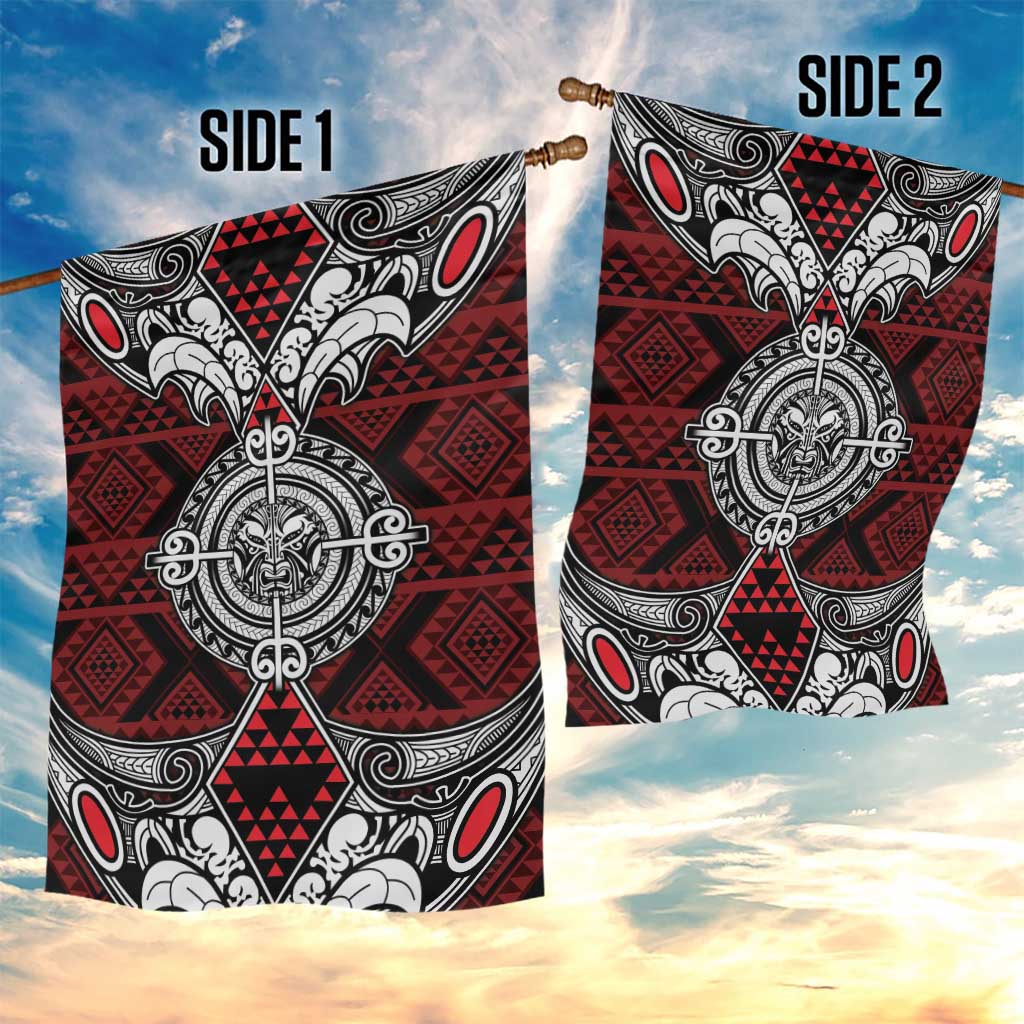 Red Aotearoa Taniko Motif Garden Flag Vintage Maori New Zealand Tribal Art Pattern