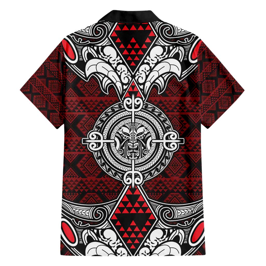 Red Aotearoa Tanilo Motif Hawaiian Shirt Vintage Maori New Zealand Tribal Art Pattern