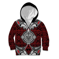 Red Aotearoa Tanilo Motif Kid Hoodie Vintage Maori New Zealand Tribal Art Pattern
