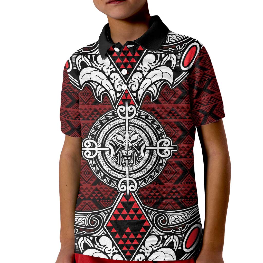 Red Aotearoa Tanilo Motif Kid Polo Shirt Vintage Maori New Zealand Tribal Art Pattern
