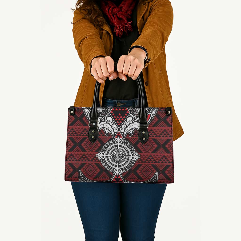 Red Aotearoa Taniko Motif Leather Bag Vintage Maori New Zealand Tribal Art Pattern - Polynesian Pride