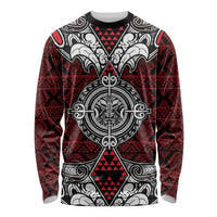 Red Aotearoa Tanilo Motif Long Sleeve Shirt Vintage Maori New Zealand Tribal Art Pattern