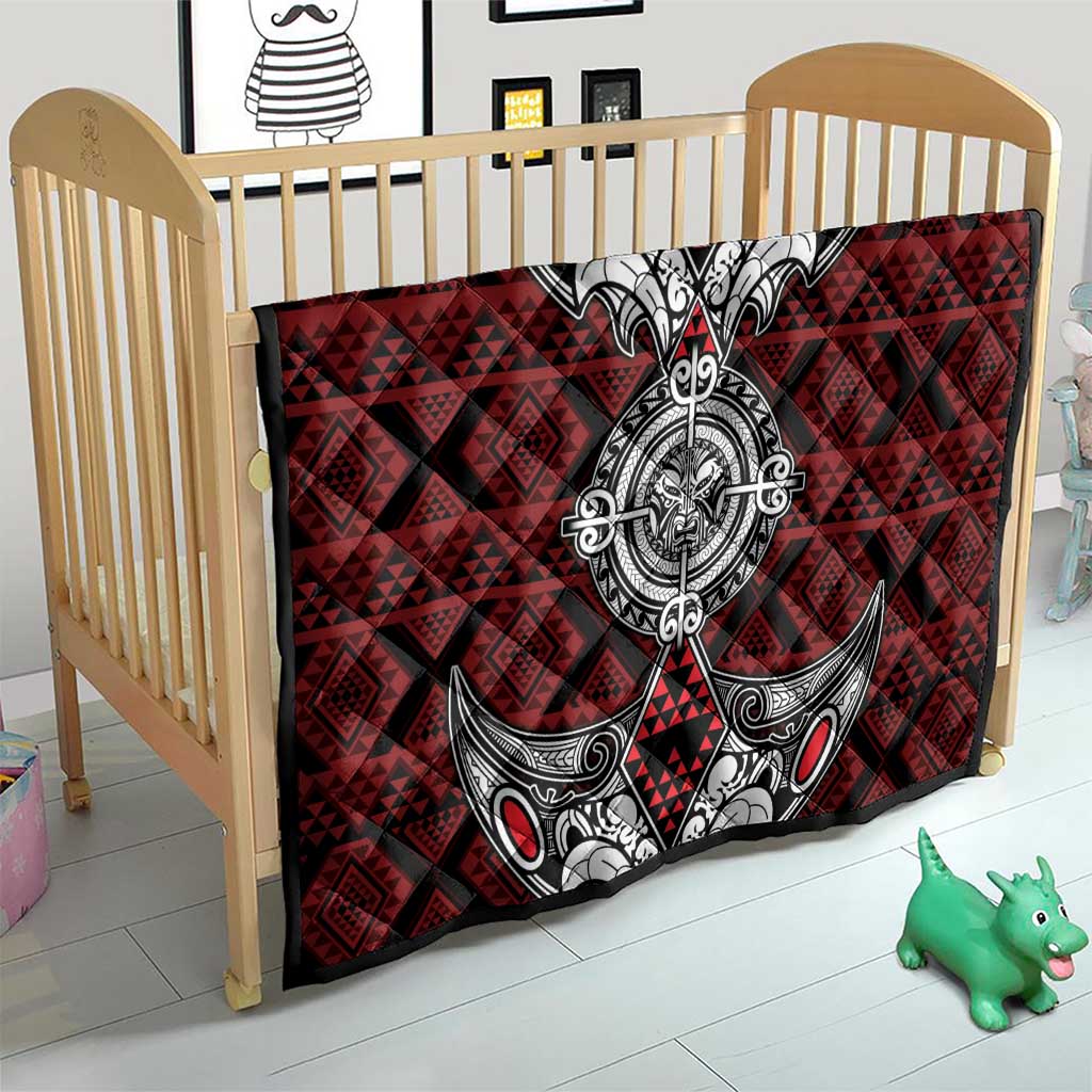 Red Aotearoa Taniko Motif Quilt Vintage Maori New Zealand Tribal Art Pattern
