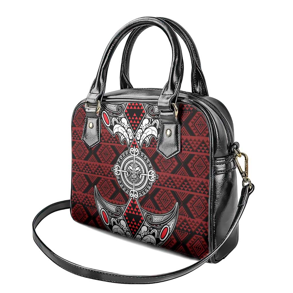 Red Aotearoa Taniko Motif Shoulder Handbag Vintage Maori New Zealand Tribal Art Pattern