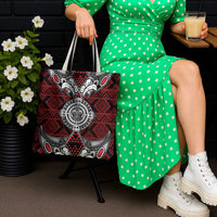 Red Aotearoa Taniko Motif Tote Bag Vintage Maori New Zealand Tribal Art Pattern - Polynesian Pride