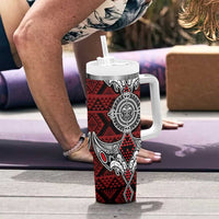 Red Aotearoa Taniko Motif Tumbler With Handle Vintage Maori New Zealand Tribal Art Pattern