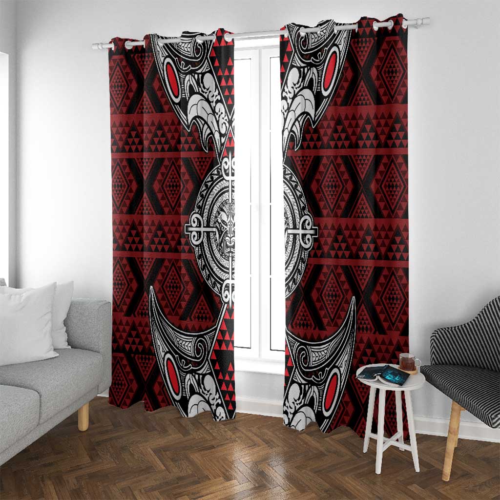 Red Aotearoa Taniko Motif Window Curtain Vintage Maori New Zealand Tribal Art Pattern
