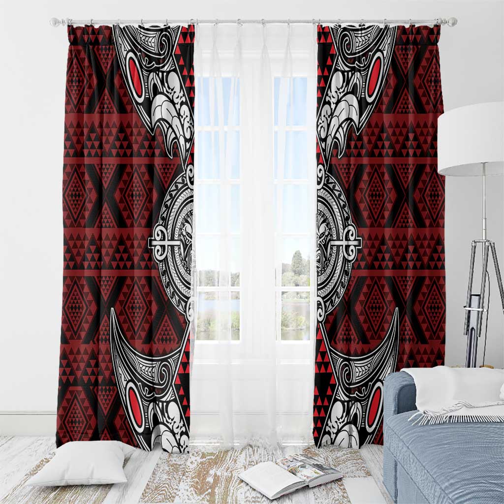 Red Aotearoa Taniko Motif Window Curtain Vintage Maori New Zealand Tribal Art Pattern