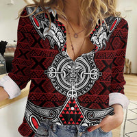 Red Aotearoa Tanilo Motif Women Casual Shirt Vintage Maori New Zealand Tribal Art Pattern