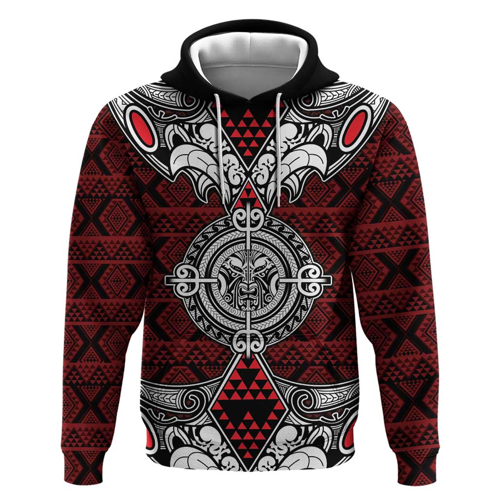 Red Aotearoa Tanilo Motif Zip Hoodie Vintage Maori New Zealand Tribal Art Pattern