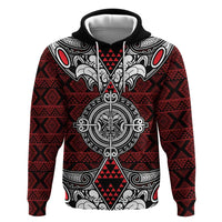 Red Aotearoa Tanilo Motif Zip Hoodie Vintage Maori New Zealand Tribal Art Pattern