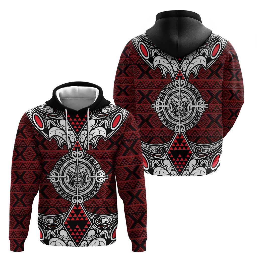 Red Aotearoa Tanilo Motif Zip Hoodie Vintage Maori New Zealand Tribal Art Pattern