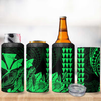 Kakau Polynesian Tribal Hawaiian Turtle 4 in 1 Can Cooler Tumbler with Kanaka Maoli Green