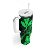 Kakau Polynesian Tribal Hawaiian Turtle Tumbler With Handle with Kanaka Maoli Green