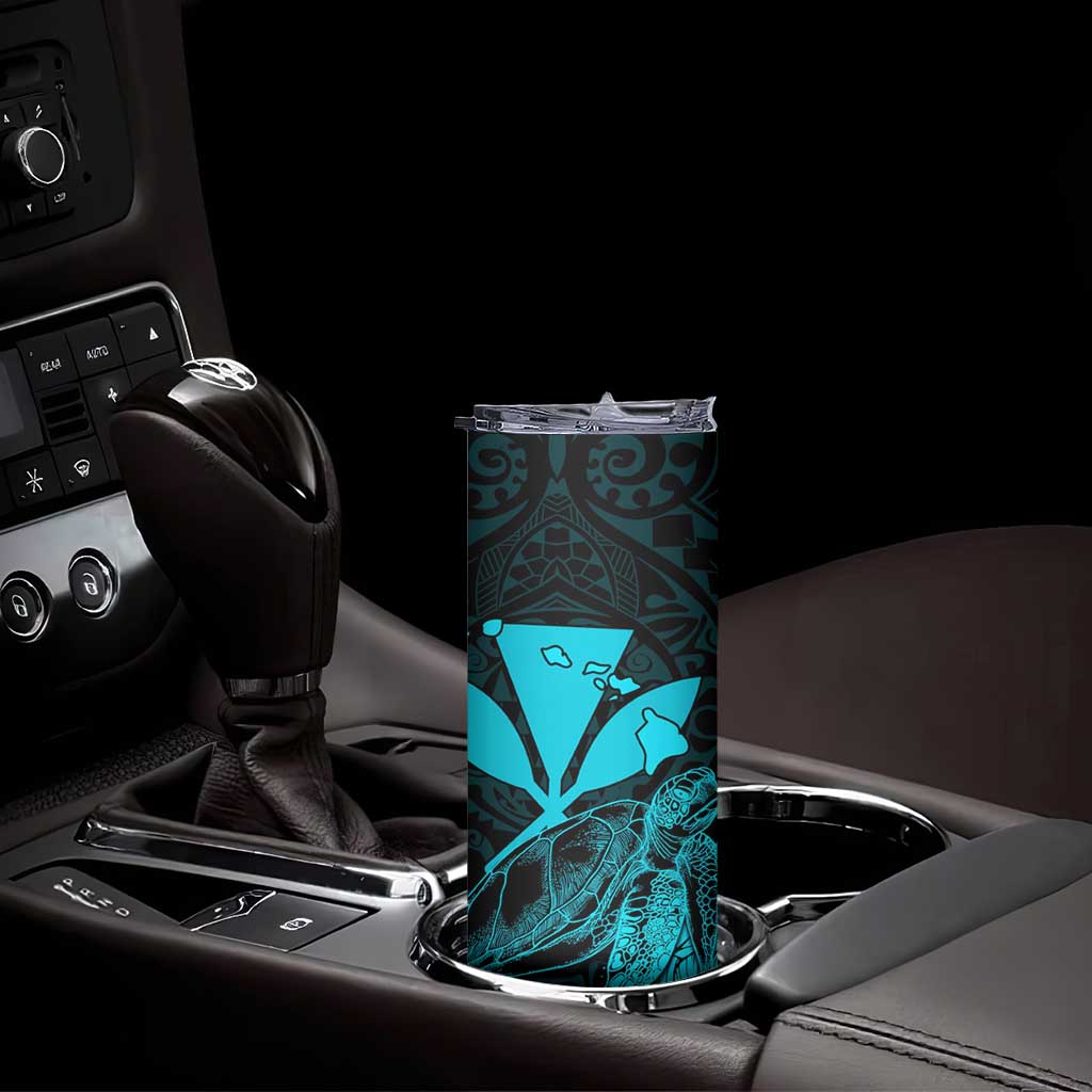 Kakau Polynesian Tribal Hawaiian Turtle Skinny Tumbler with Kanaka Maoli Teal