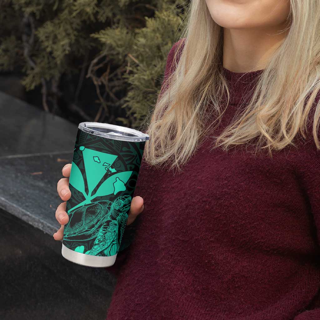 Kakau Polynesian Tribal Hawaiian Turtle Tumbler Cup with Kanaka Maoli Turquoise