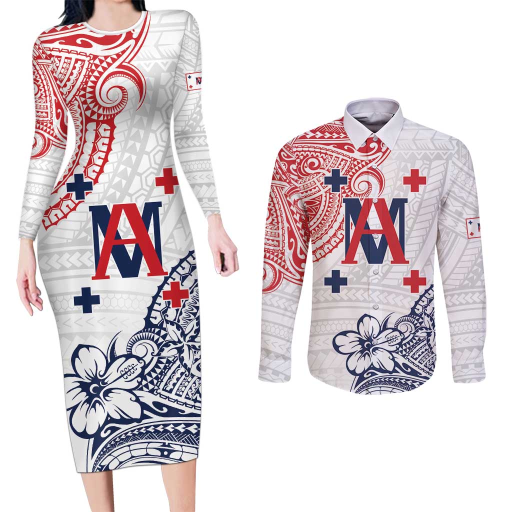 Kingdom of Uvea 1842-1860 Personalized Couples Matching Long Sleeve Bodycon Dress and Long Sleeve Button Shirt Wallis and Futuna Polynesian Tribal Pattern