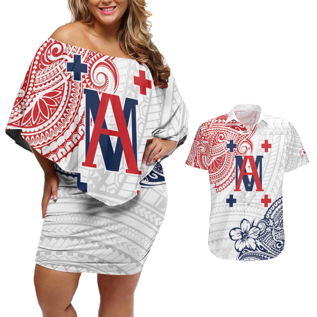 Kingdom of Uvea 1842-1860 Personalized Couples Matching Off Shoulder Short Dress and Hawaiian Shirt Wallis and Futuna Polynesian Tribal Pattern