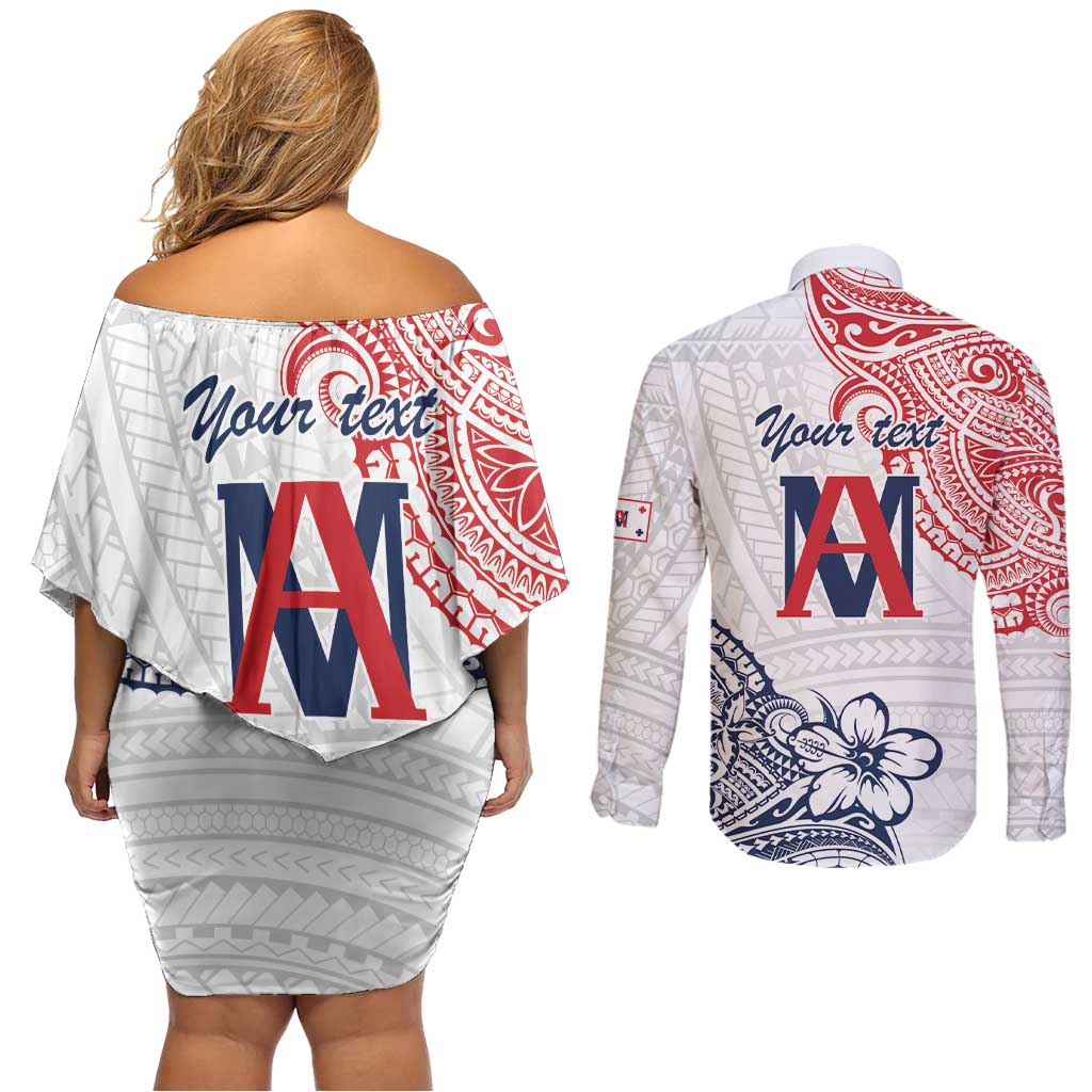 Kingdom of Uvea 1842-1860 Personalized Couples Matching Off Shoulder Short Dress and Long Sleeve Button Shirt Wallis and Futuna Polynesian Tribal Pattern
