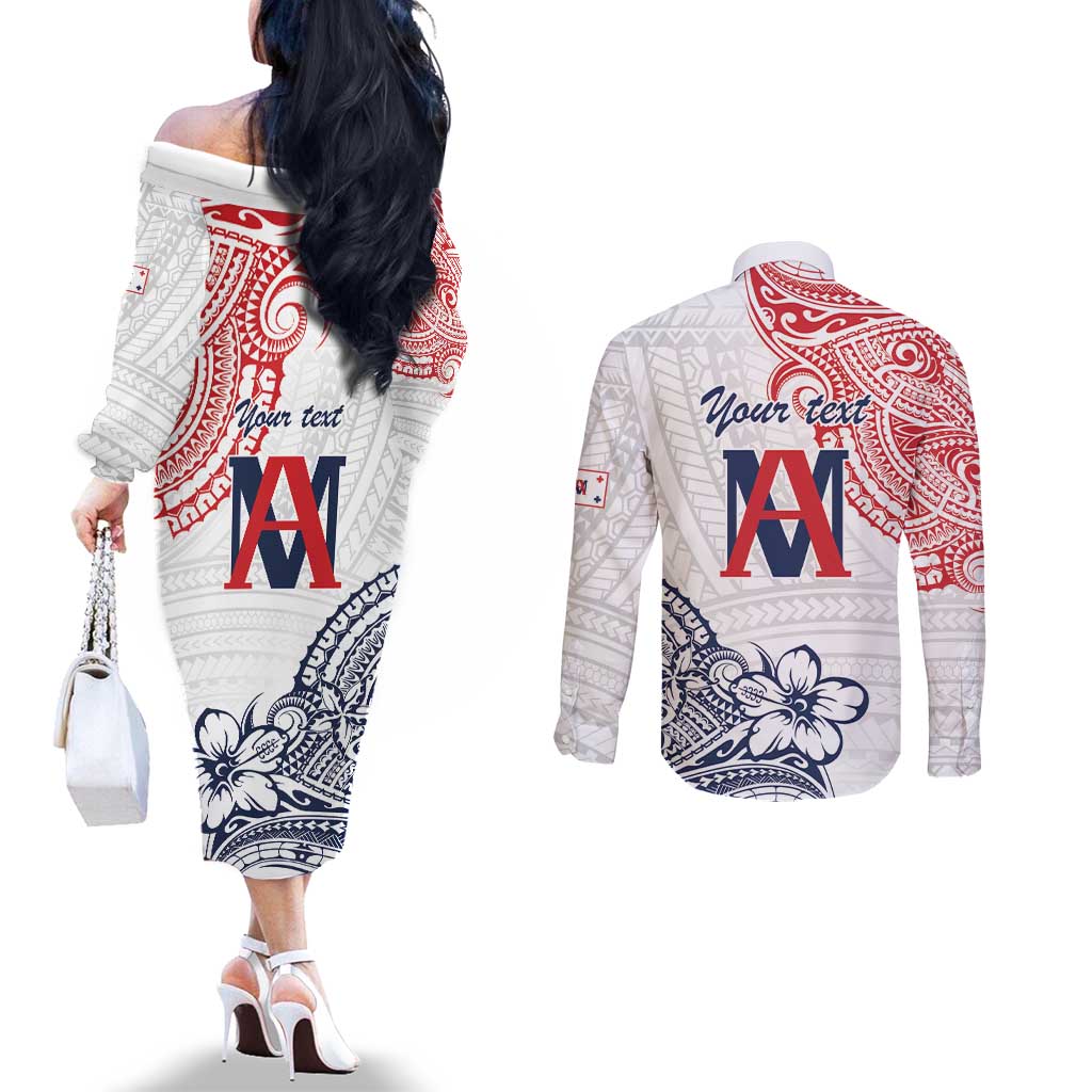 Kingdom of Uvea 1842-1860 Personalized Couples Matching Off The Shoulder Long Sleeve Dress and Long Sleeve Button Shirt Wallis and Futuna Polynesian Tribal Pattern